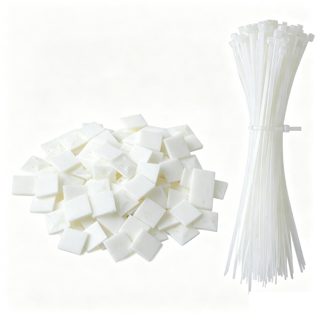 Bsguz White 100Pcs Self-Locking Nylon Tie + Nylon Square Self Adhesive Wire Zip Fixed Seat Holder Cable Tie Mount Base-4X200mm 30X30