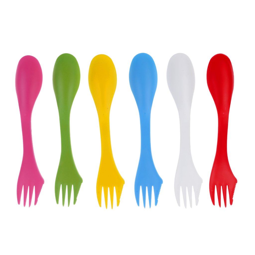 COMBR (Pack of 6) - 3 in 1 Ultralight Utensils Spork Combo for Outdoor Camping Picnic - Gadget Spoon Tableware Cutlery - Travelling Accessories