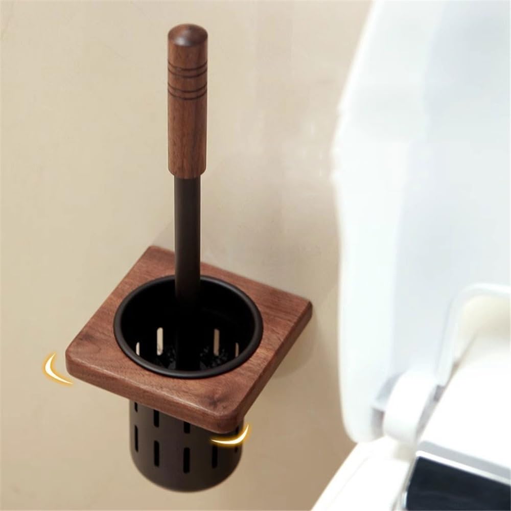 Escobillas de Baño Juego de portaescobillas Inodoro Aluminio y Madera for Montaje en Pared con Base Drenaje Escobilla WC
