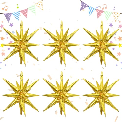 Darryy Ballon Étoile 6 Pièces en Aluminium - Décoration pour Fête, Anniversaire, Mariage, Halloween et Noël (Or)