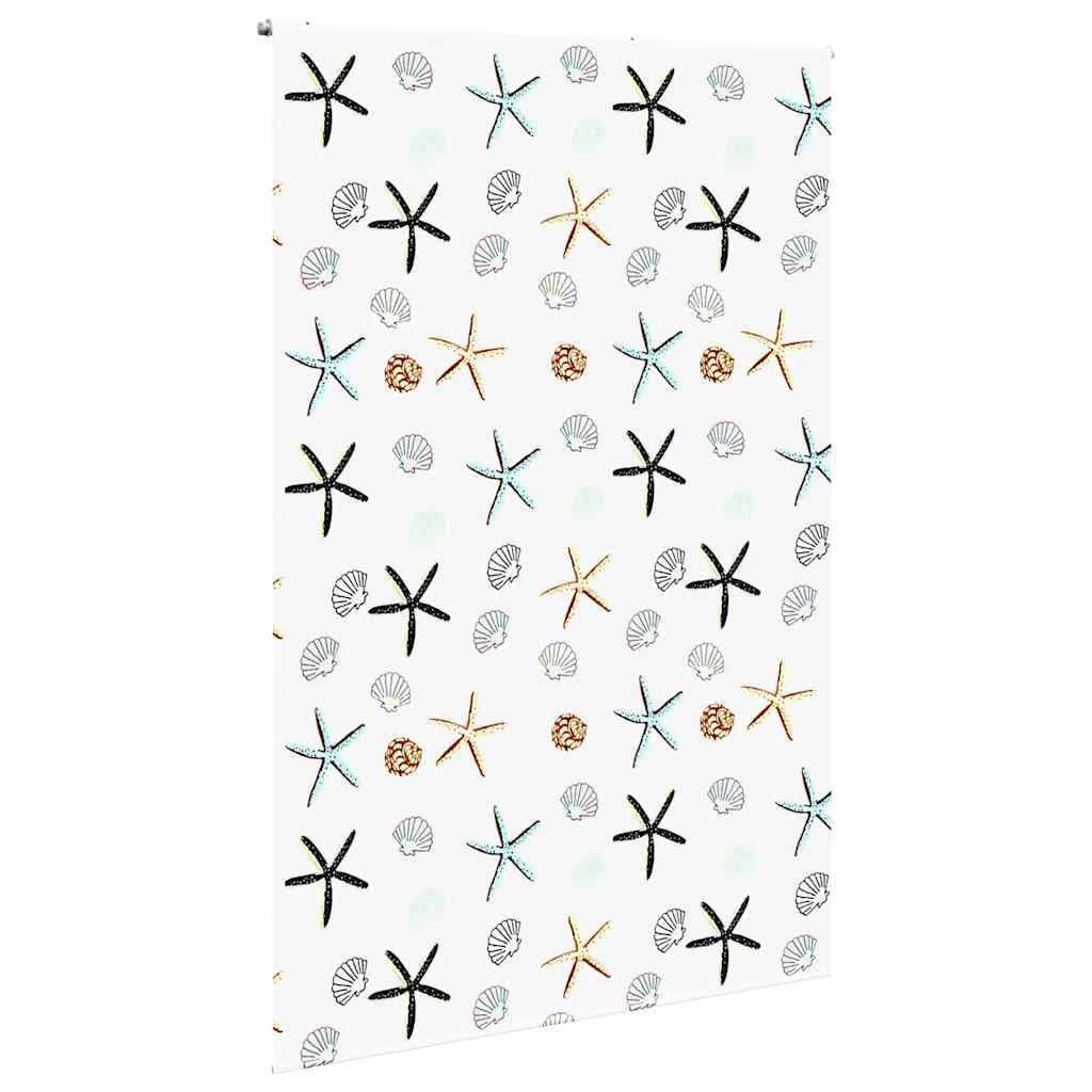 Cortina de ducha enrollable de 160 x 240 cm con patrón de mariscos, material PEVA impermeable, ancho de la tela 156 cm, riel de aluminio, montaje versátil sin necesidad de taladrar, seguro para niños