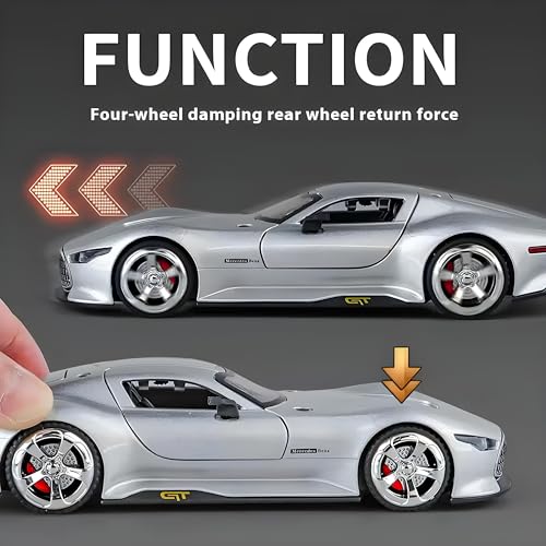 Image of Stylish Silver AMG Vision Gran Turismo SUV Car 1:32 Scale Diecast Model | Alloy Metal Pull Back Toy Car with Openable Doors, Lights & Music | Die-Cast Collectible Toy Gift for Kids
