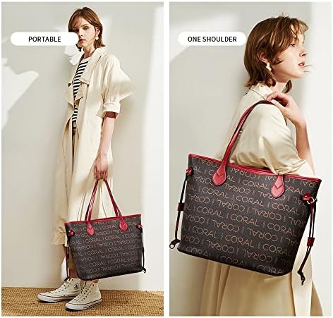 CORALDAISY Handbags for Ladies,Shopper Tote Bag with Zip Large Leather Designer Handbags & Shoulder Bags for Women School Work Travel