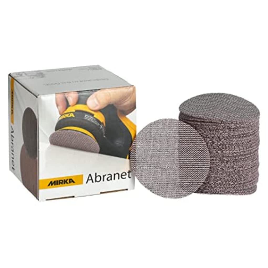 Mirka Abranet net sanding disc Ø 77 mm Grip / Grit P240 / 50 pcs / Sand paper discs for sanding wood, filler, varnish, plastics