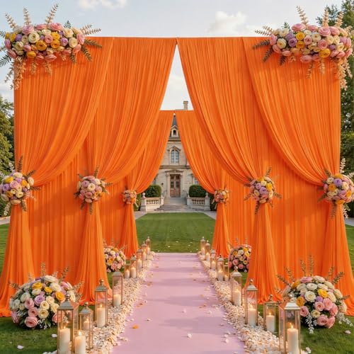 Orange Backdrop Curtains 32 x 10 ft for Photo Background Wrinkle Free Drape