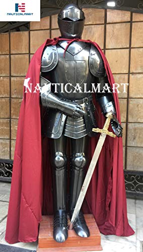 NauticalMart Medieval Knight Full Suit Of Armor Black Combat Body Armour Halloween Costume With Clock