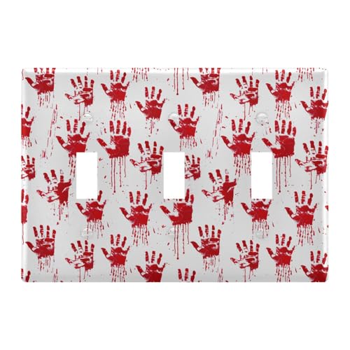 Light Switch Cover Halloween Scary Bloody Handprint Zombie Wall Plates for Electrical Outlets 3 Gang 202b5368
