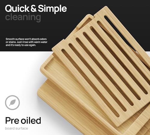 Set de 2 Tablas de Cortar de Bambú Kopcher, 15.6"x10.7"x1", con Ranuras para Jugos y Bandeja Atrapa Migas, Tablas Gruesas para Carne con Mango Antideslizante miniatura 6
