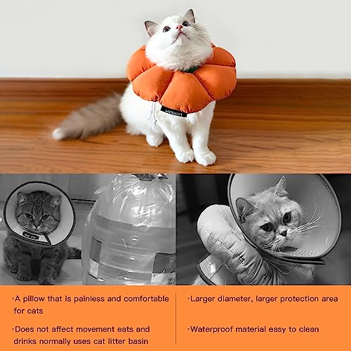 Image of Cat Cone Collar,Cute Waterproof Recovery Collar,Anti-Bite Lick Wound Healing Safety Elizabethan e Collar for Cats,Orange Pumpkin Cat Halloween Costume