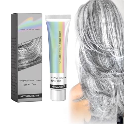 Silver Hair Dye, Silver Gray Hair Dye, Natural Gray Hair Color Cream, Grey Hair Color Permanent for...