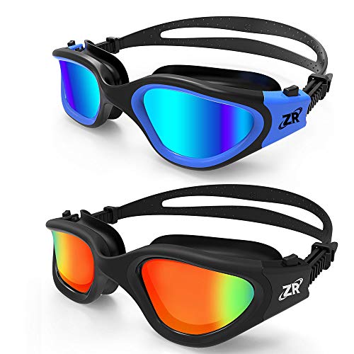 ZIONOR Swimming Goggles, 2 Packs G1 Polarized Swim Goggles UV Protection Watertight Anti-Fog Adjustable Strap Comfort fit for Unisex Adult Men and Women (BlackBlue+AllBlackRed)