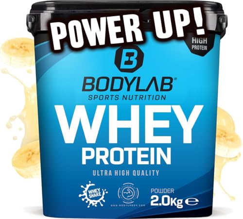 Bodylab24 Eiwitpoeder Whey Protein Banaan 2kg, eiwitshake voor krachttraining en fitness, Whey poeder kan spieropbouw ondersteunen, Hoogwaardig eiwitpoeder met 80% eiwit, Aspartaamvrij