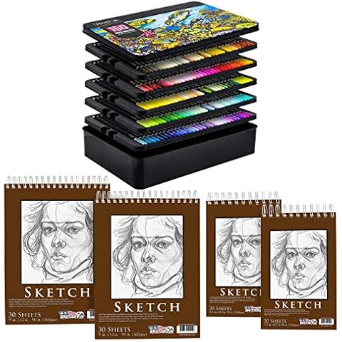 U.S. Art Supply 150 Colored Pencil Mega Set Bundle with 9" x 12" & 5.5" x 8.5" Premium Heavy Weight Spiral Paper Sketch Pads Cover
