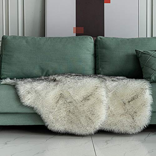 Carvapet 2 Pieces Soft Fluffy Faux Fur Chair Couch Cover Plush Sheepskin Area Rug Bedroom Living Room 2 X 3 Feet,Black/White #TOP19
