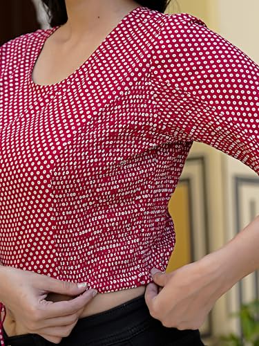 Image of Yash Gallery Women's Rayon Trendy Polka Dot Design Blouse with Bobbin Elastic & Adjustable Front Dori