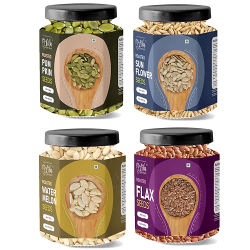 Image of LILA DRY FRUITS Roasted Seeds Combo Pack Pumpkin Sunflower Watermelon Flax Seeds 800 Grams (200g x 4) | Daily Nutrition Mix for Family & Office | Crunchy Healthy Snack Perfect for Gifting