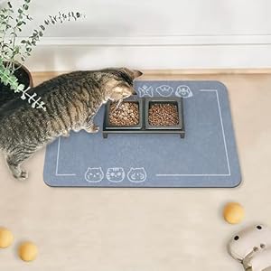 Cat Pet Food Mat, Cat Feeding Mat, Non-Slip Bottom Absorbent Pet Mat, Quick Dry Dog Cat & Dog Food Mat, Pet Supplies Mat, 11.8″x18.1″ Navy Blue