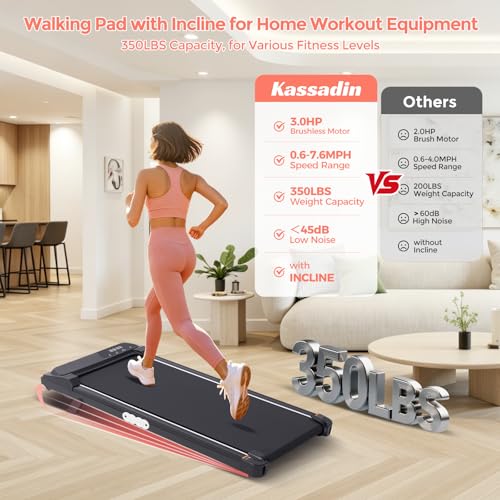 Walking Pad Treadmill with Handle Bar and Incline, 0.6-7.6MPH Electric Treadmill for Home Small, 350LB Mini Small Treadmills with Handles, 3.0HP Portable Treadmills for Home Exercising, Model V305 - Image 4