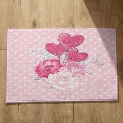 Tapis de cuisine long lavable en machine rose fleur 45x75cm - 2