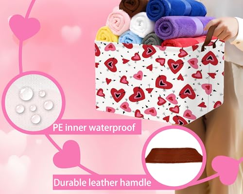 Image of Valentines Day Basket Large Foldable Heart Shaped Storage Box for Gifts Kids Empty Storage Bins Rectangular Toy Organizer Decor (Black Arrow Red Pink Love)