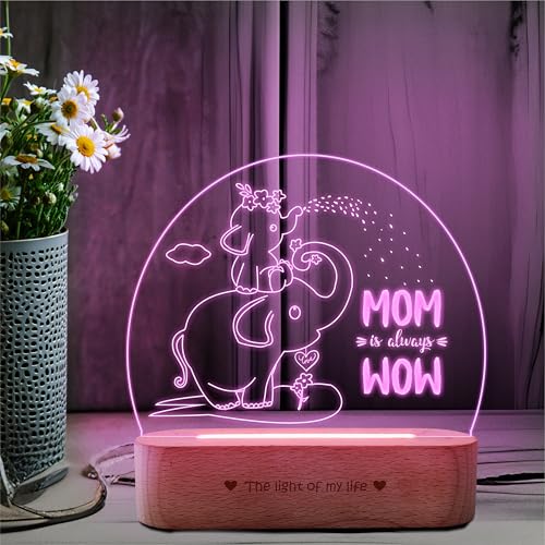 Image of ZOCI VOCI Mothers Day Gifts - Customised Gift for Mom - Personalized Engraved Lamps, Unique & Creative Gifting Ideas for Mummy. (MOM is Wow, Warm Light) (RGB Smooth - (No Remote))