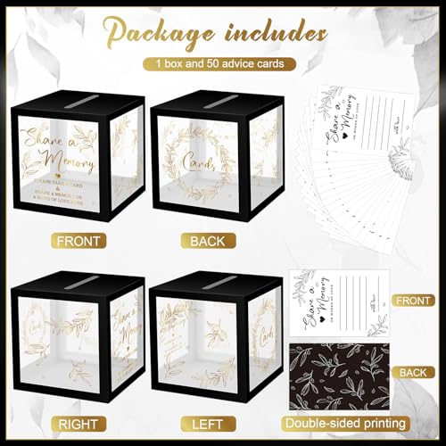 Image of Pajean 50 Pcs Greenery Share a Memory Card for Celebration of Life Cards Box with Clear Windows Memory Box for Funeral Wedding Birthday Graduation Bridal Shower Guest Card Ideas(Clear,Black Gold)