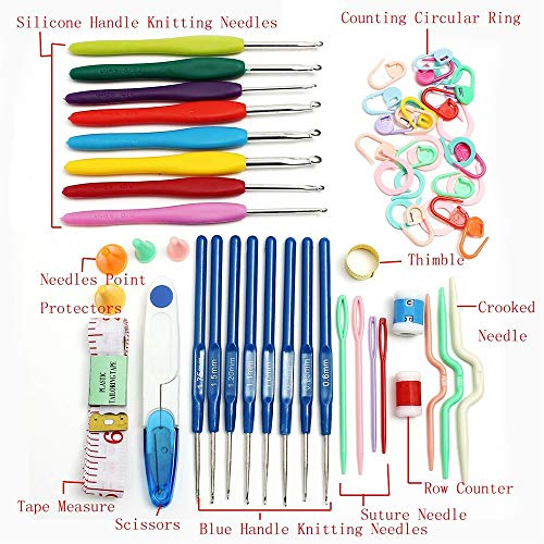 Eyech 16 Sizes Crochet Hooks Knitting Crochet Needles Locking Needle Clips Weaving DIY Tools Sets with Ergonomic Handles Craft Yarn Knitting Needles Kit Accessory Set Crochet Hook Case