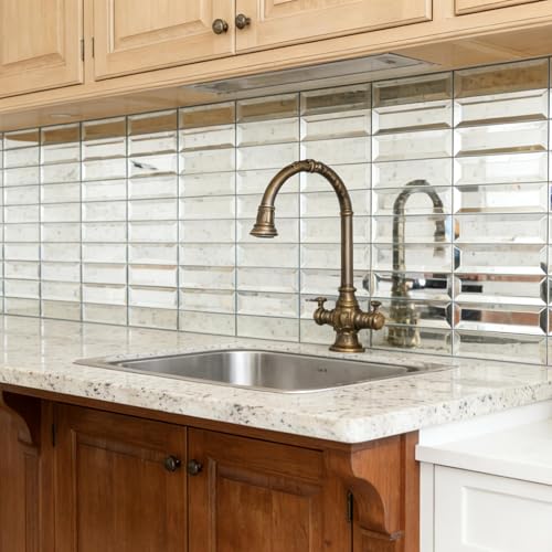 Adedeo Peel and Stick Mirror Backsplash Tile Strip Mirror Tiles Self Adhesive 1.2 x 4 Inch for Kitchen Backsplash Bathroom Wall(5 Sheets, Light Antique) by Adedeo - Image 6