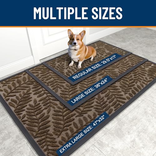Image of OLANLY Door Mat Indoor Outdoor Entrance, 29.5x17, Waterproof All-Weather All-Season Doormat, Sturdy Natural Rubber, Stain and Fade Resistant, Low Profile, Easy Clean Patio Entryway Mat, Medium Brown