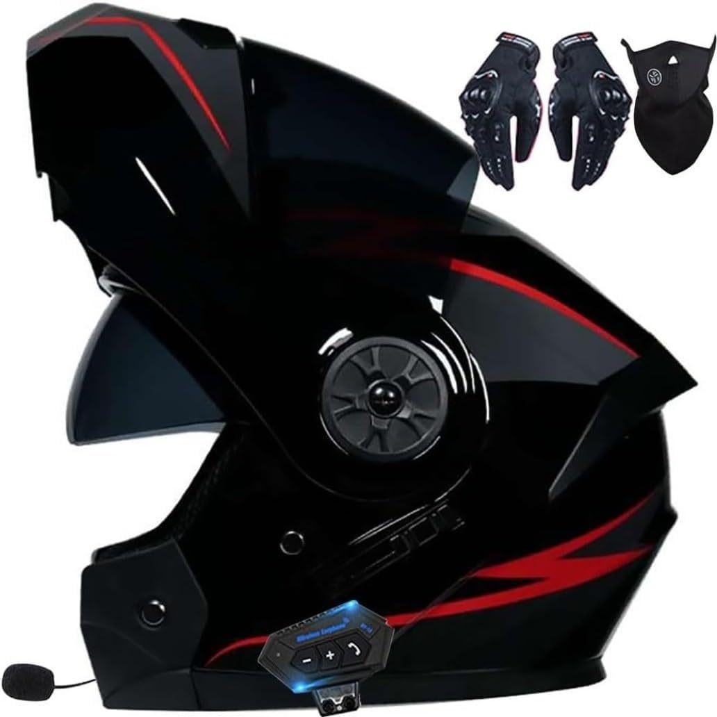 Casco Modulare Moto Certificato ECE, Bluetooth Integrato con Radio FM, Doppia Visiera Antiriflesso, Casco Integrale Apribile per Moto