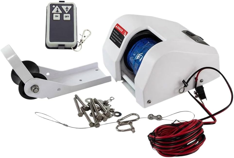 Boat Anchor Winch Saltwater Pontoon Anchor Winch for Small Boats with Wireless Remote Control Kit 25 Lbs