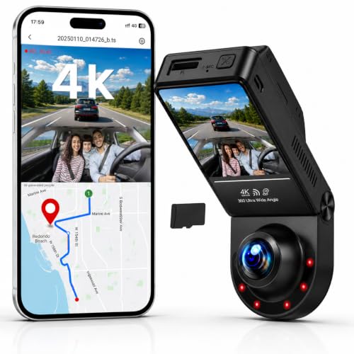 360° Dash Cam Front and Inside 4K+2.5K, 2 Channel Dashcam