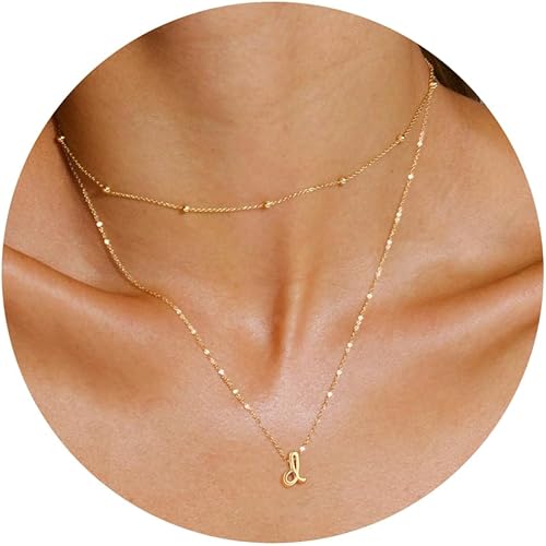 Yoosteel Layered Initial Necklaces for Women Trendy, 14K Gold Plated Letter A-Z Pendant Necklace Tiny Initial Necklace Personalized Monogram Layered Gold Initial Necklaces for Women Girls Jewelry