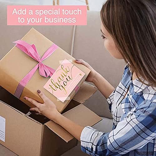 100Pcs 2x3.5 Inch Thank You for Your Support Business Cards Thanks Greeting Cards , Pink and Gold Theme Custom Thank You Cards for Online, Retail Store, Handmade Goods, Gift Shop Package (Pink)