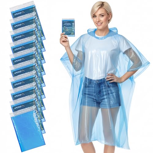 Image of APEXUP Disposable Rain Ponchos for Adults, 5PK /10PK /50PK Emergency Rain Poncho for Camping Hiking Travelling
