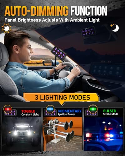 Image of Auxbeam 8 Gang Switch Panel RB80XL 5In Large 3 Modes Easy Installation | Toggle /Momentary /Pulsed RGB Dimmable, IP65 Waterproof For Cars /Trucks /Pickups /RVs, Works With 12‑24V DC Accessories.