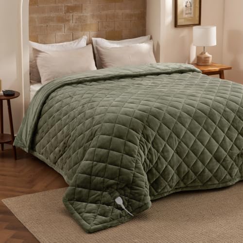 Image of Bedsure Quilted Heated Blanket Full, Warm Filled Electric Blanket, Green