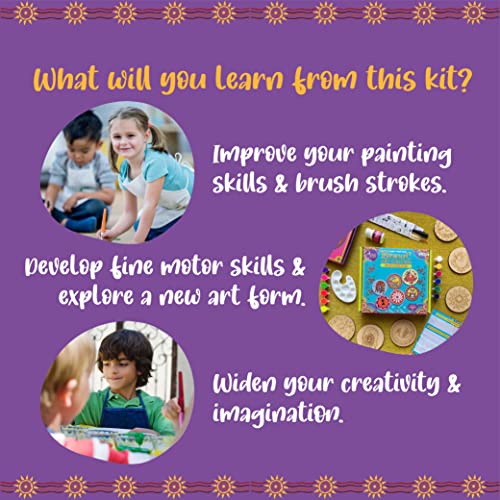 Image of Kalakaram Paint Your Own Ethnic Art Coasters DIY Kit with Design Paint 6 Coasters with 3 Art Forms