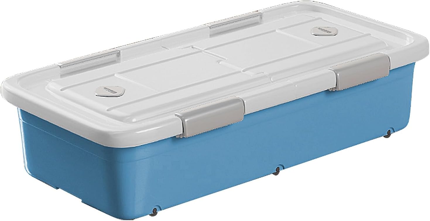 Under Bed Storage with Wheels, Durable Under Bed Storage Boxes, Double-opening Lid, Sealing Buckle, PP Material, for Clothes, Quilt, Toys(Blue,98x50x27cm/39x20x11in)