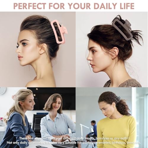 Image of Bakefy-2+2 Big and Small Large Hair Claw Clips for Thick Curly Long Hair Square Hair Strong Hold Hair Jaw Clips Matte Medium Big Clips Hair Claw for Women Hair Styling Accessories