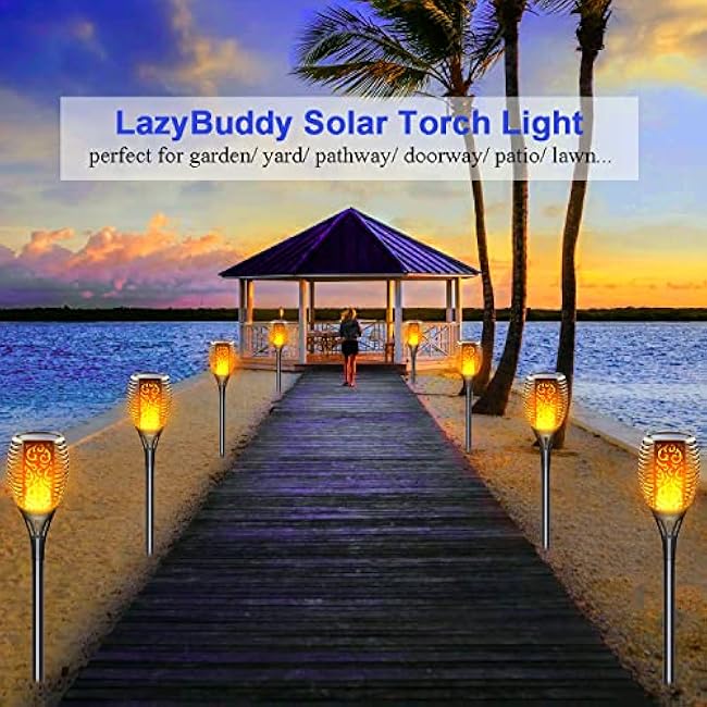 4 Pack Solar Tiki Torch Lights Outdoor Waterproof - Realistic Flickering Flame Fire Effect, 3-in-1 Hanging Lantern with Detachable Hook - Auto On/Off for Patio, Garden, Yard, Pathway Decor