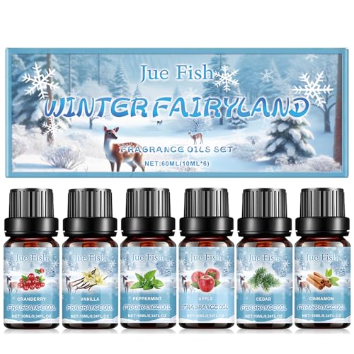 Winter Ätherische Öle Set, 6x10mL Aromatherapie Ätherische Öle, Naturrein Aromatherapie Duftöl, Naturrein Aromatherapie Duftöl für Diffuser, Zimt, Preiselbeere, Pfefferminze, Apfel, Vanille, Zeder