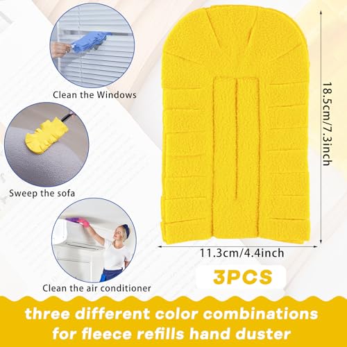 Image of Zubebe 3 Pcs Reusable Duster Refills Fleece,White, Blue, Yellow | Soft Polyester Fiber Flat Duster Refill Multi Surface Washable Cleaning Pad Tools for Home, Blinds, Car, Pet, Furniture, Fans