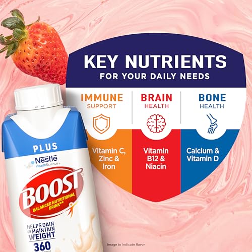 Image of BOOST Plus Nutritional Drink, Creamy Strawberry, 8 Fl Oz (Pack of 24) | Balanced, 8 FL OZ