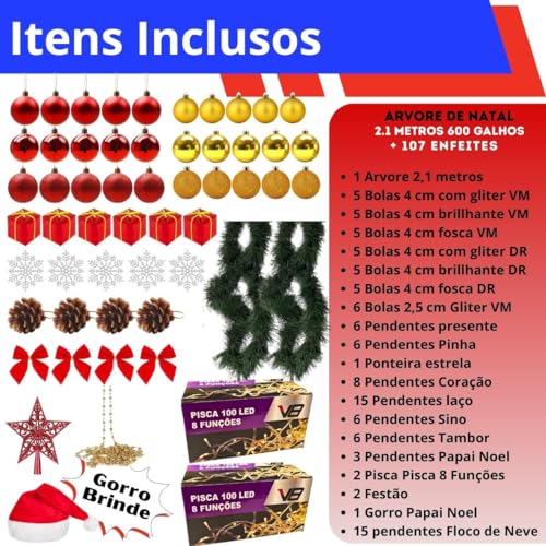 Árvore De Natal Grande Cheia Decorada Verde 2,1m 600galhos