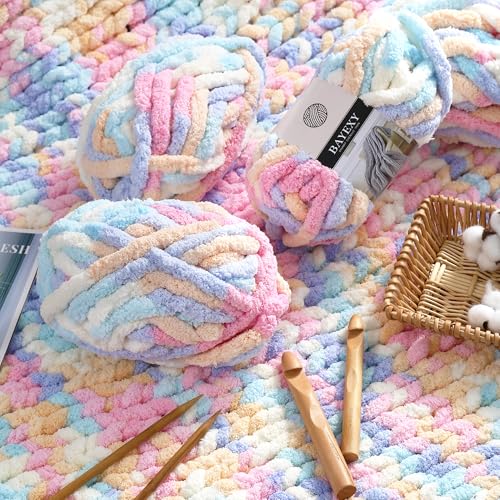 Image of Chunky Chenille Yarn for Hand Knitting 8 Jumbo Pack Jumbo Chunky Yarn for Hand Soft Blanket Knitting, Bulky Thick Fluffy Yarn for Crocheting (Marshmallow Color)