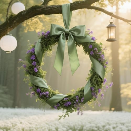Image of Dusty Sage Green Satin Ribbon 3 inch X 15 Yards Polyester Ribbon for Gift Wrapping Very Suitable for Weddings Party Hair Bow Invitation Decorations and More