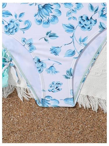 Image of COZYEASE Girls' 3 Piece Set Floral Print Bikini Swimsuit with Drawstring Beach Skirt Cute Ruched Bathing Suit
