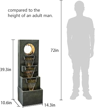 39.3 Modern Cascading Indoor/Outdoor Fountains and Waterfalls with LED Lights - 4-Tier Larger Water Fountain for Garden, Patio, Yard, and Deck Decor - Relaxing Water Fountain Outdoor