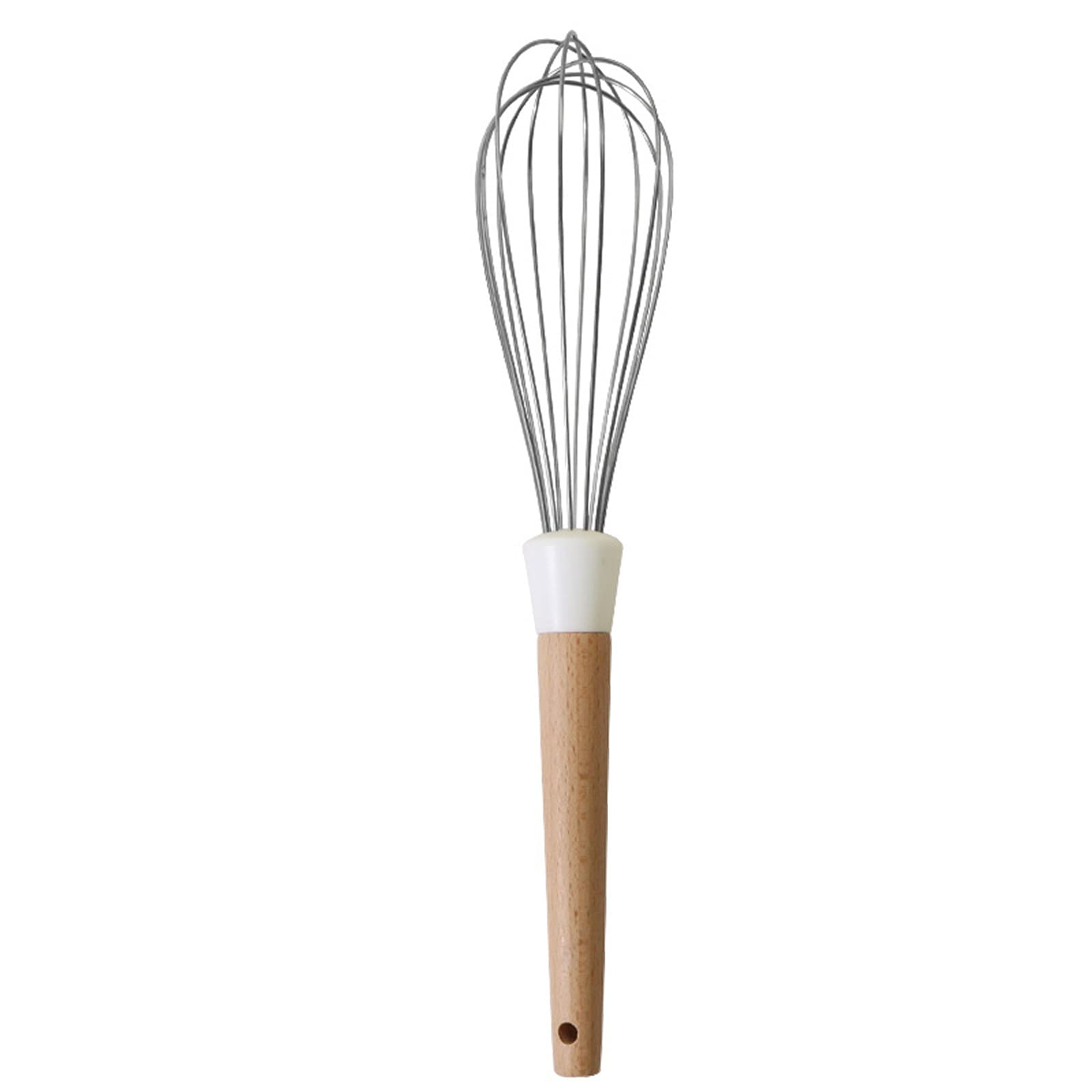 Snplowum 1pcs White Hangable Silicone Egg Whisk, Balloon Egg Beater, Wooden Handle Cooking Utensils for Blending Whisking Beating Stirring Cooking Backing